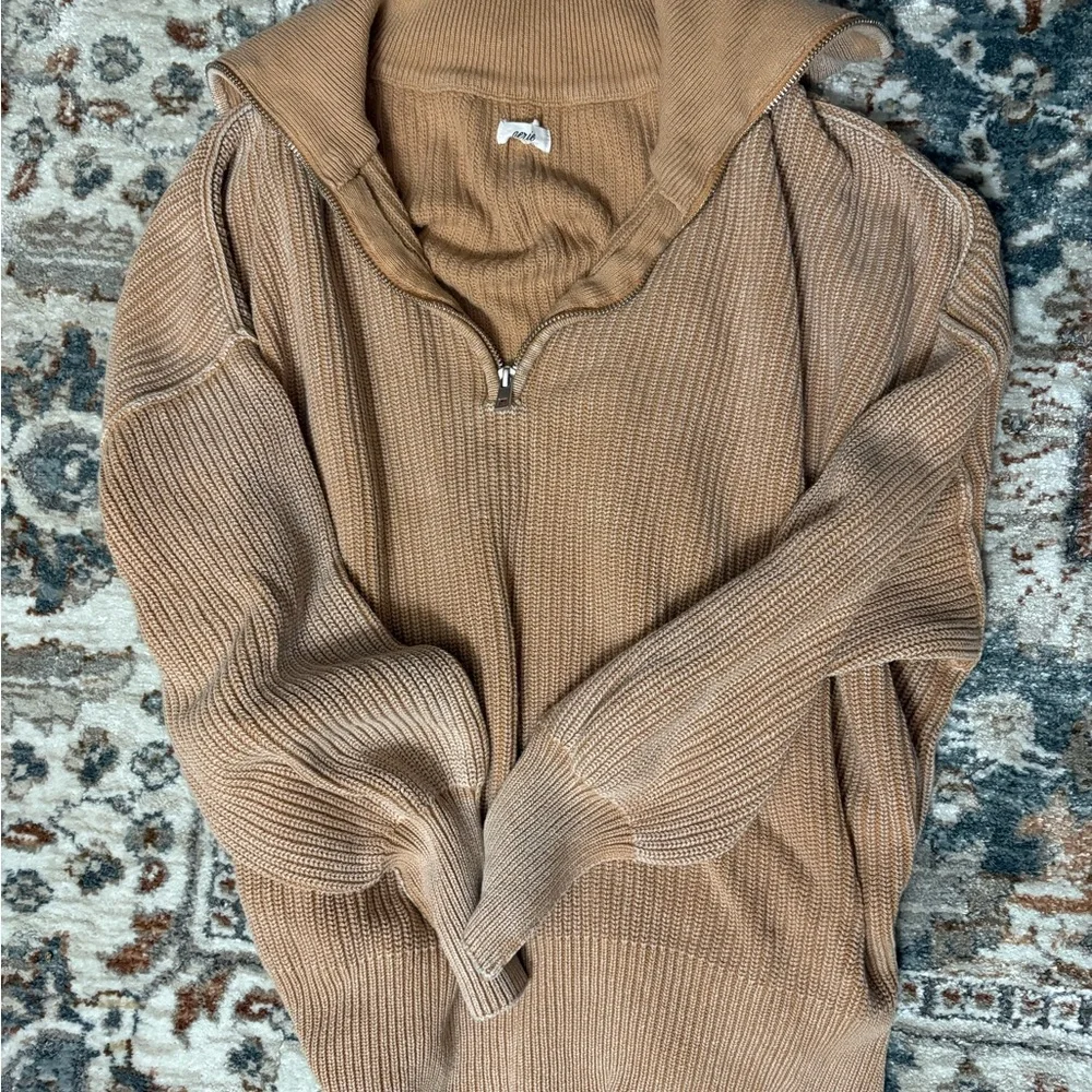 🤎American eagle oversized light brown quarter zip Sweater - Picture 2 of 7